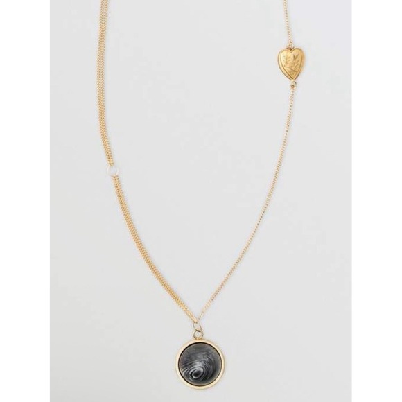 Burberry Jewelry - Burberry Multichain Pendant Necklace Gold Tone Black Marbled Resin Box Italy NEW